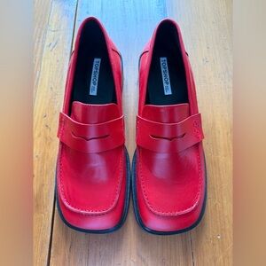 Topshop Modern Classic Red Leather Loafers Shoes Size 41 Size 10.5 Made in Spain